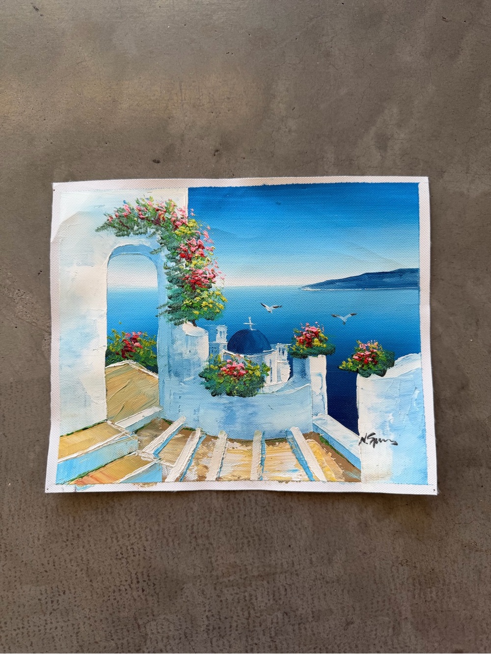 Greece Painting / Santorini Coastal Scene / Original Art